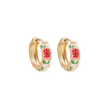 Boho Enamel Flower Huggie Drop Earrings