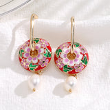 Boho Enamel Flower Huggie Drop Earrings