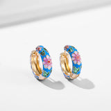 Boho Enamel Flower Hoop Earrings