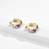 Boho Enamel Flower Huggie Drop Earrings