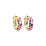 Boho Enamel Flower Huggie Drop Earrings