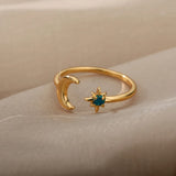 Crescent Moon & Star Adjustable Ring