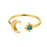 Crescent Moon & Star Adjustable Ring