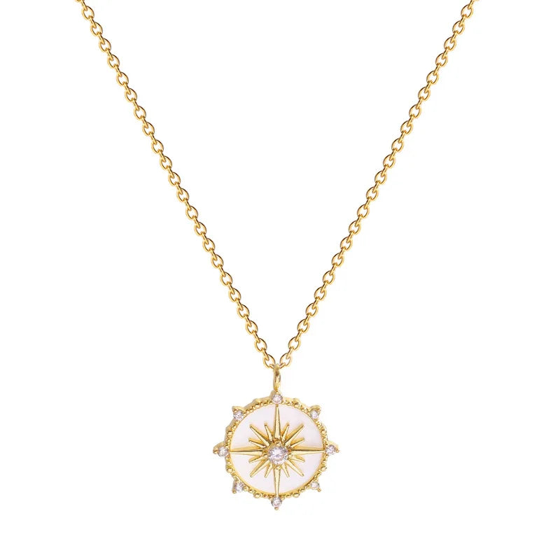Zircon Shell Flower Pendant Necklace
