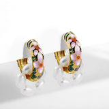Boho Enamel Flower Huggie Drop Earrings