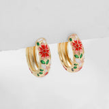 Boho Enamel Flower Hoop Earrings