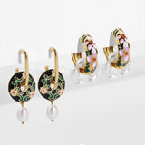 Boho Enamel Flower Huggie Drop Earrings
