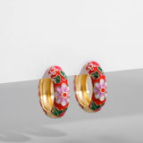 Boho Enamel Flower Hoop Earrings