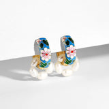 Boho Enamel Flower Huggie Drop Earrings