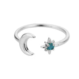 Crescent Moon & Star Adjustable Ring