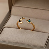 Crescent Moon & Star Adjustable Ring