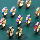 Boho Enamel Flower Hoop Earrings