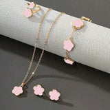 Five-Petal Clover Jewelry Set — Bracelet, Earrings & Necklace