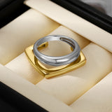 Two-Tone Square & Round Double Layer Ring