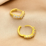 Gold CZ V-Huggie Hoop Earrings