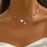 Beaded Initial Heart Necklace