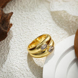Oval Zircon Double Layer Wide Ring