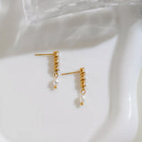 Shiny Zircon & Pearl Pendant Earrings