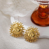 Vintage Sun Face Stud Earrings