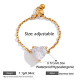 Sparkling CZ Heart Adjustable Chain Ring