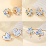 Blue & White Porcelain Heart Bow Studs