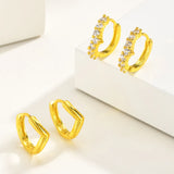 Gold CZ V-Huggie Hoop Earrings