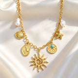Gold Sunburst & Starfish Necklace