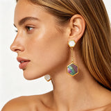 Abalone Hexagon Drop Earrings