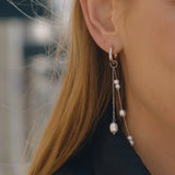 Pearl & Silver Long Chain Drop Earrings