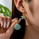 Asymmetrical Shell & Starfish Drop Earrings