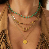 Boho Turquoise Coin Layered Necklace