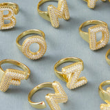 CZ Zircon Initial Letter Open Ring