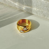 Oval Zircon Chunky Bilayer Ring
