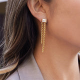 Square Zircon Tassel Chain Drop Earrings