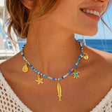 Seed Bead Ocean Charm Necklace
