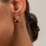 Love Heart PVD Gold Drop Earrings