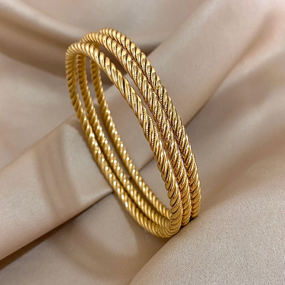 18K Plated Twisted Bangle Set