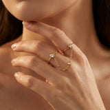 Gold Double Finger Chain Ring
