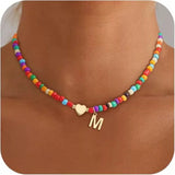 Beaded Initial Heart Pendant Necklace