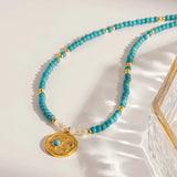 Boho Turquoise & Sun Pendant Necklace