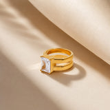 Rectangle Zircon Hollow Chunky Ring