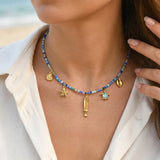 Seed Bead Ocean Charm Necklace
