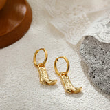 Retro Cowboy Boot Hoop Drop Earrings