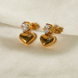 Love Heart PVD Gold Drop Earrings