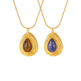 Tiger Eye & Lapis Pendant Necklace