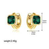 Purple & Green Square CZ Gold Hoops