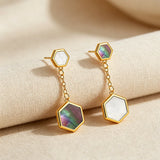 Abalone Hexagon Drop Earrings