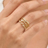 Gold Zircon & Pearl Ring Set (3-Piece)