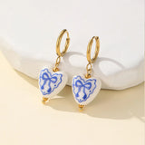Blue & White Porcelain Heart Bow Studs