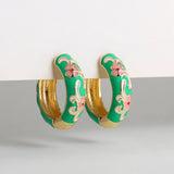 Boho Enamel Flower Hoop Earrings